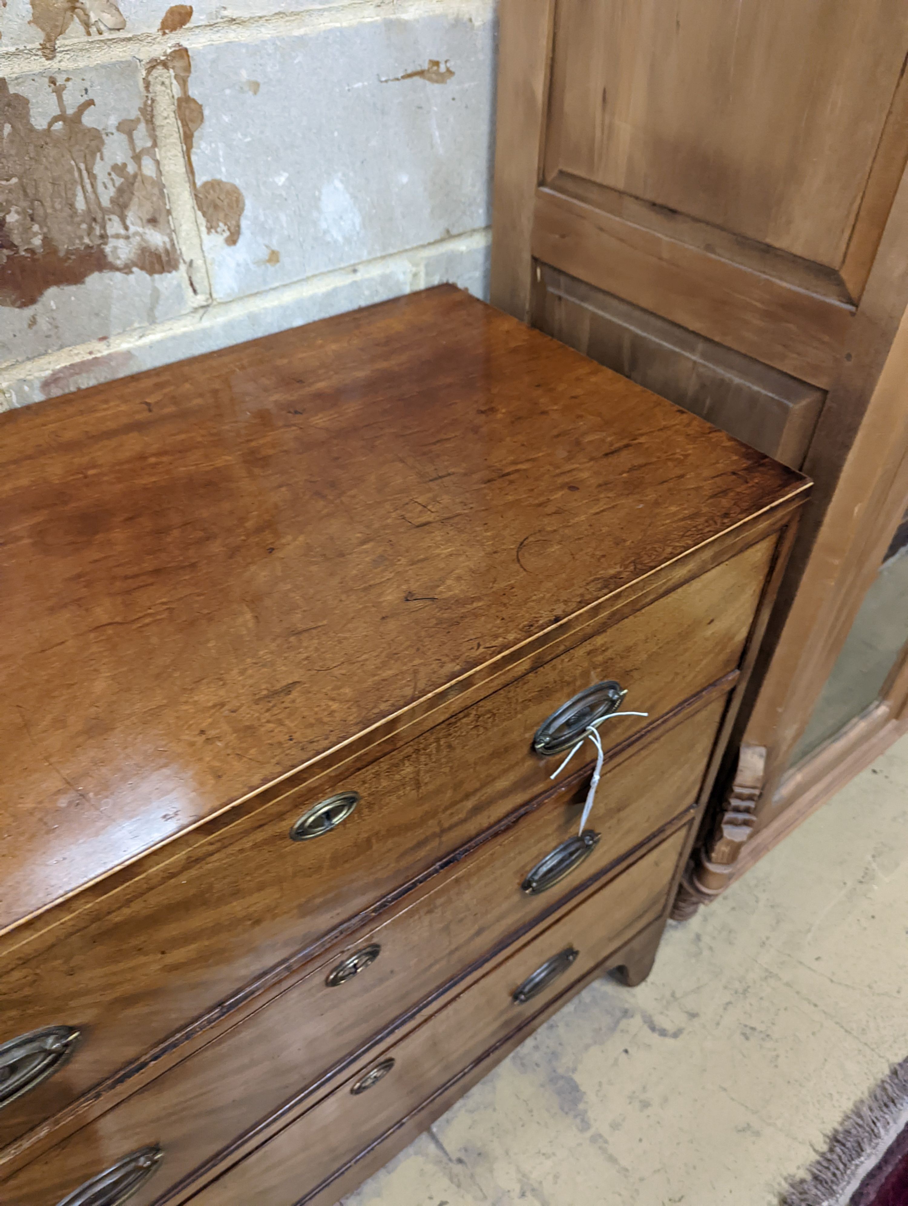 A George III mahogany three drawer chest, width 91cm, depth 50cm, height 88cm